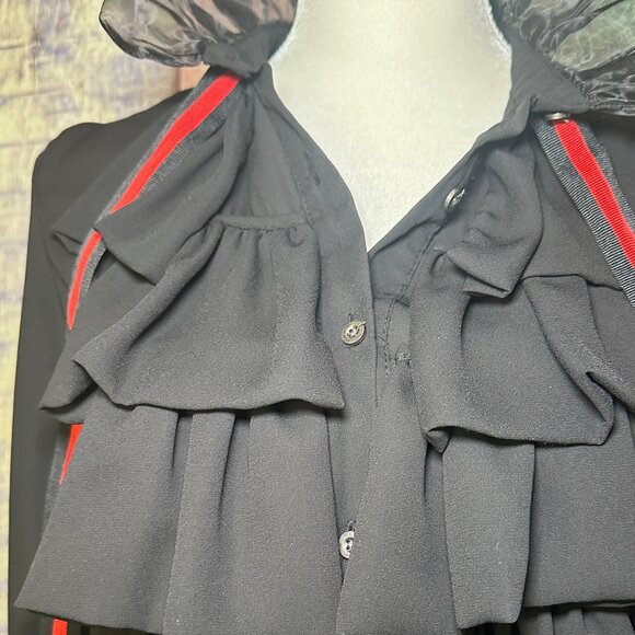 RUFFLE COLLAR & CUFFS FRONT TIE BUTTON DOWN SHEER LONG SLEEVE BLOUSE - Picture 8 of 11